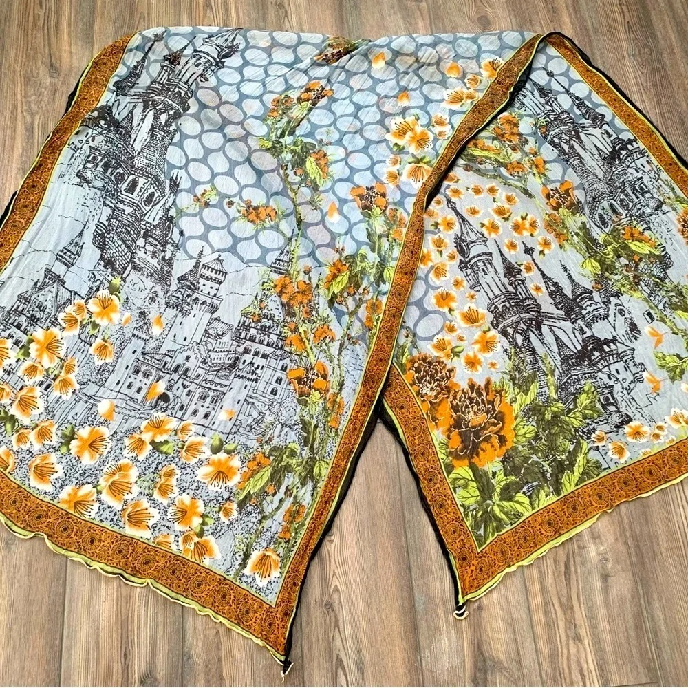 Floral and Cityscape Scarf